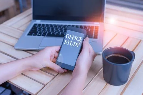 Writing note showing Office Study. Business photo showcasing any location or Fotos de archivo