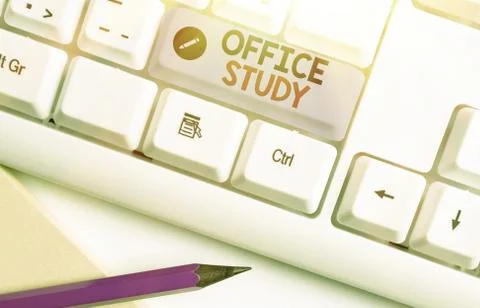 Writing note showing Office Study. Business photo showcasing any location or Fotos de archivo