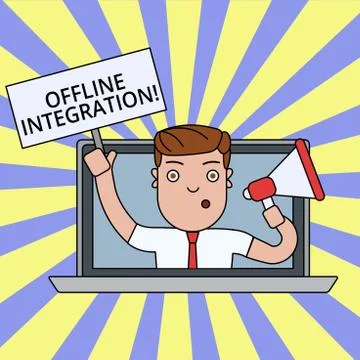 Writing note showing Offline Integration. Business photo showcasing First Triad Ilustración de archivo