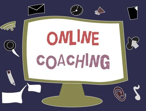 Writing note showing Online Coaching. Business photo showcasing Learning from Stock Illustration