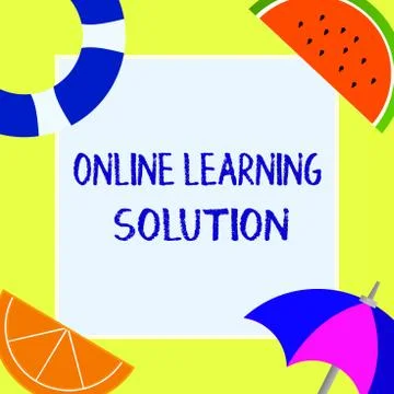 Writing note showing Online Learning Solution. Business photo showcasing use of イラスト素材
