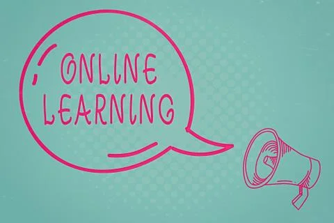 Writing note showing Online Learning. Business photo showcasing taking a course Stock Illustration