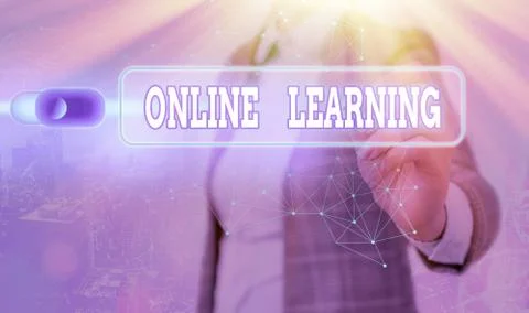Writing note showing Online Learning. Business photo showcasing Larning with the Stockfoto's