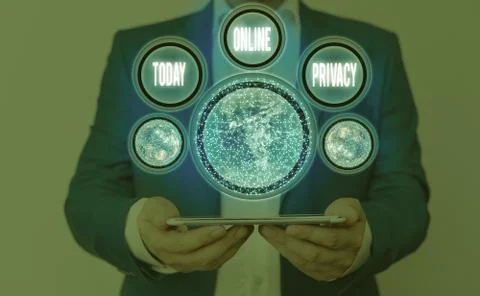 Writing note showing Online Privacy. Business photo showcasing involves the Stock Photos