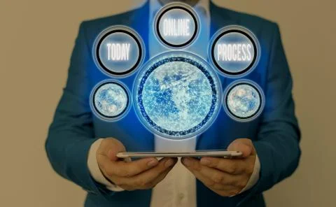 Writing note showing Online Process. Business photo showcasing An automated way Stock Photos