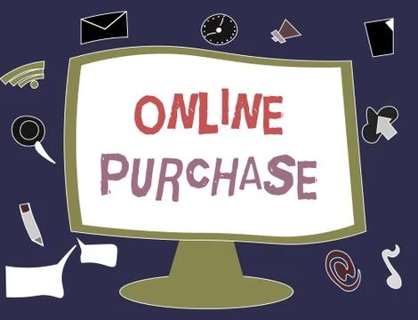 Writing note showing Online Purchase. Business photo showcasing Purchases Stock Illustration