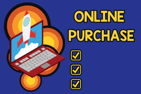 Writing note showing Online Purchase. Business photo showcasing Purchases Stock Illustration