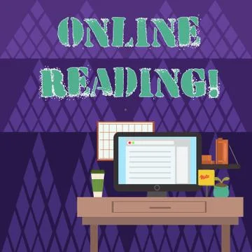 Writing note showing Online Reading. Business photo showcasing process of Stock Illustration