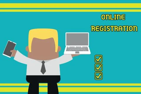 Writing note showing Online Registration. Business photo showcasing System for イラスト素材