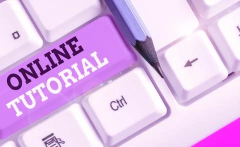 Writing note showing Online Tutorial. Business photo showcasing process of Foto stock