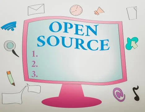 Writing note showing Open Source. Business photo showcasing contains the source Stock Illustration