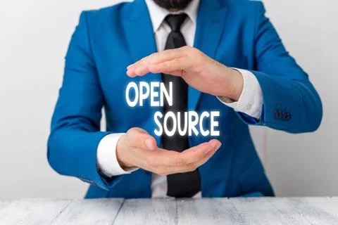 Writing note showing Open Source. Business photo showcasing denoting software Stockfoto's