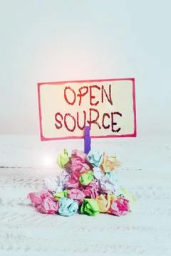 Writing note showing Open Source. Business photo showcasing denoting software Photos