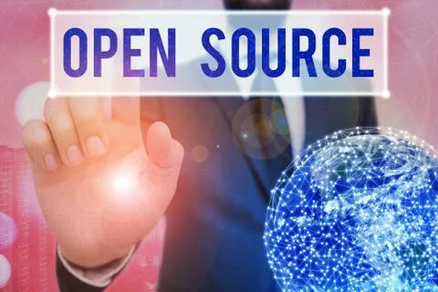 Writing note showing Open Source. Business photo showcasing denoting software 스톡 사진