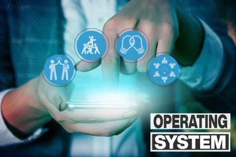 Writing note showing Operating System. Business photo showcasing software that Stock Photos