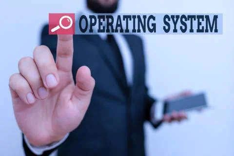 Writing note showing Operating System. Business photo showcasing software that Stock Photos