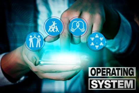 Writing note showing Operating System. Business photo showcasing software that Stock Photos