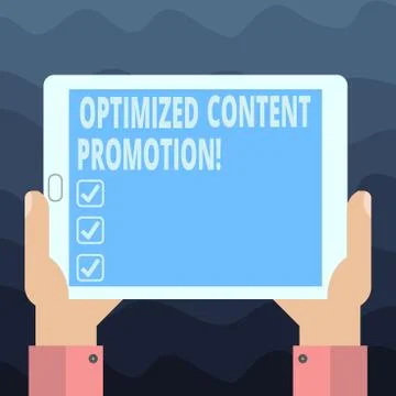 Writing note showing Optimized Content Promotion. Business photo showcasing Illustrazione stock