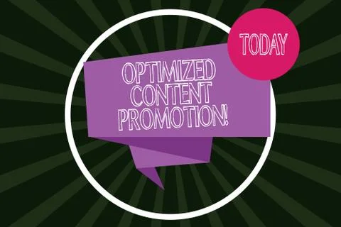 Writing note showing Optimized Content Promotion. Business photo showcasing Stock Illustration