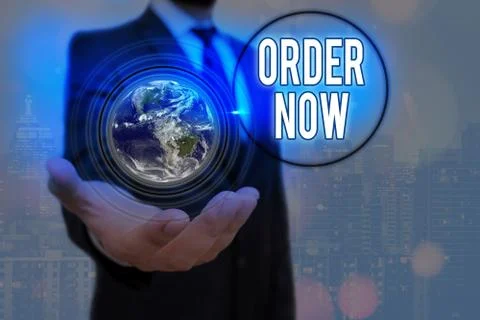 Writing note showing Order Now. Business photo showcasing the activity of asking Stock Photos