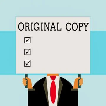Writing note showing Original Copy. Business photo showcasing Main Script Illustrazione stock