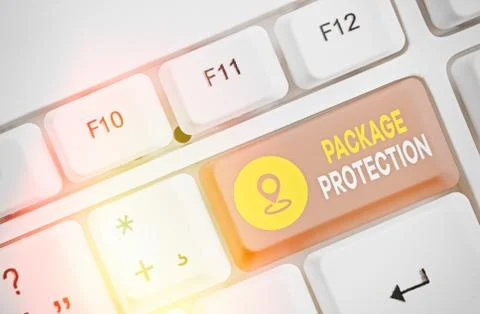 Writing note showing Package Protection. Business photo showcasing Wrapping and Stock Photos