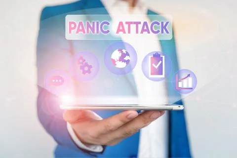 Writing note showing Panic Attack. Business photo showcasing sudden periods of Stock Photos