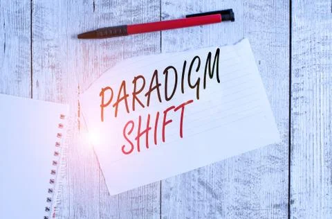 Writing note showing Paradigm Shift. Business photo showcasing fundamental Stock Photos