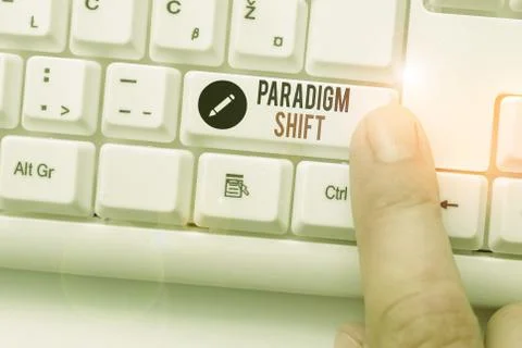 Writing note showing Paradigm Shift. Business photo showcasing fundamental Stock Photos