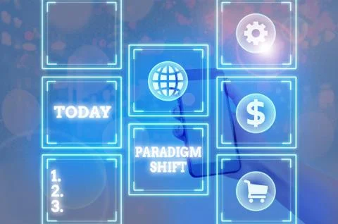 Writing note showing Paradigm Shift. Business photo showcasing fundamental Stock Photos