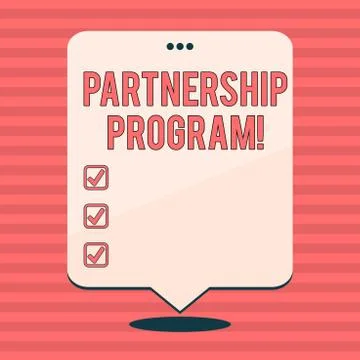 Writing note showing Partnership Program. Business photo showcasing selling the Ilustración de archivo
