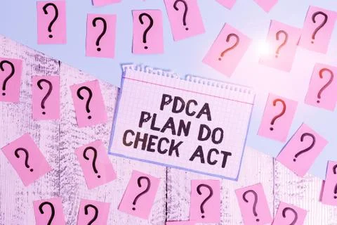 Writing note showing Pdca Plan Do Check Act. Business photo showcasing Deming Stock Photos