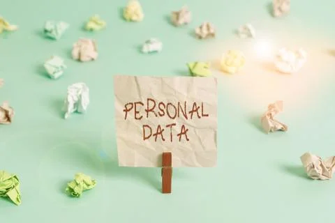 Writing note showing Personal Data. Business photo showcasing Information that Foto stock