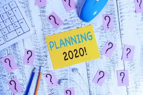 Writing note showing Planning 2020. Business photo showcasing process of making Stock Photos