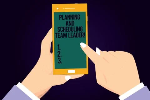 Writing note showing Planning And Scheduling Team Leader. Business photo Illustrazione stock