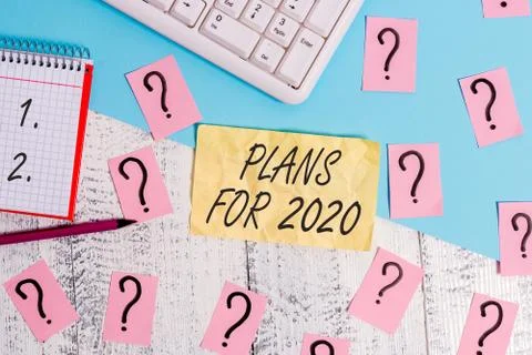 Writing note showing Plans For 2020. Business photo showcasing an intention or Stock Photos