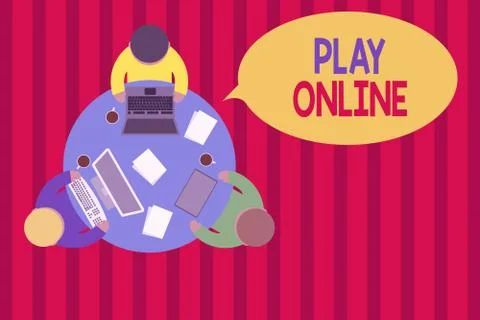 Writing note showing Play Online. Business photo showcasing a video game played Illustrazione stock