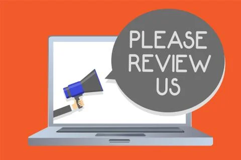 Writing note showing Please Review Us. Business photo showcasing Give a feedb Stock Illustration