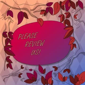 Writing note showing Please Review Us. Business photo showcasing tell opinion in Illustrazione stock