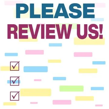 Writing note showing Please Review Us. Business photo showcasing situation or Stock Illustration