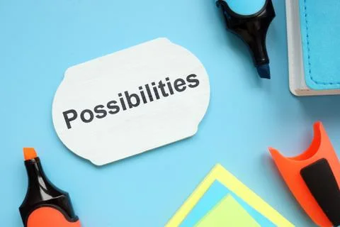 Writing note showing Possibilities. The text is written on a small wooden boa Stock Illustration