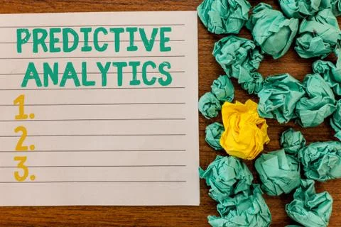 Writing note showing Predictive Analytics. Business photo showcasing Optimize Stock Photos