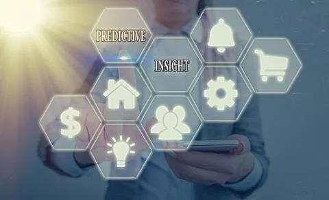 Writing note showing Predictive Insight. Business photo showcasing Proactive Foto stock