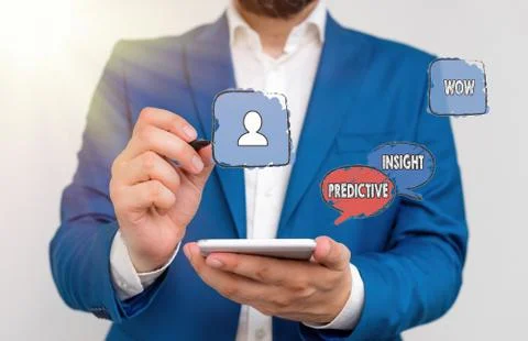 Writing note showing Predictive Insight. Business photo showcasing Proactive Foto stock