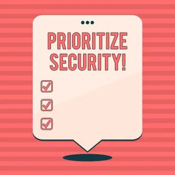 Writing note showing Prioritize Security. Business photo showcasing designate Stock Illustration