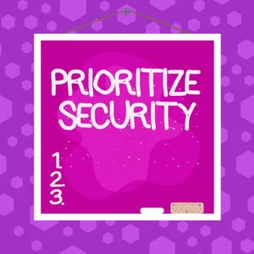 Writing note showing Prioritize Security. Business photo showcasing designate Stock Illustration