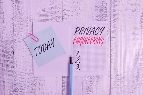 Writing note showing Privacy Engineering. Business photo showcasing engineered Foto stock