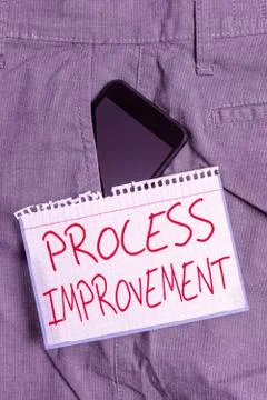 Writing note showing Process Improvement. Business photo showcasing Optimization Foto stock