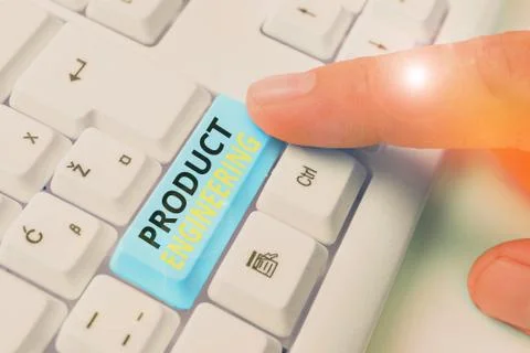 Writing note showing Product Engineering. Business photo showcasing process of Stockfoto's