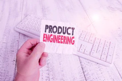 Writing note showing Product Engineering. Business photo showcasing process of Stockfoto's